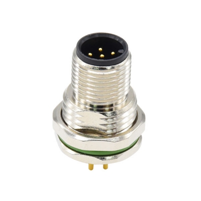  M12 A-coded 6Pin male panel mount connector, PCB contact, front fastened, PG9/M16×1.5