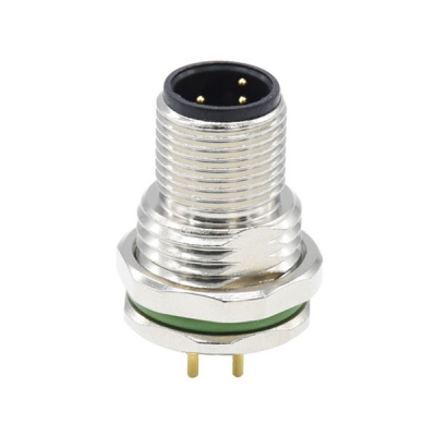 M12 A-coded 3Pin male panel mount connector, PCB contact, front fastened, PG9/M16×1.5 